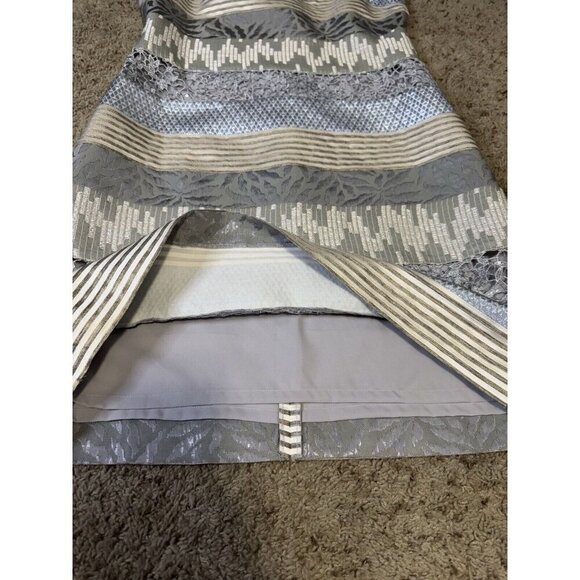 KAY UNGER Silver Gray Metallic Sequin Lace Sheath Dress BEAUTIFUL Formal 10 READ - Picture 11 of 14